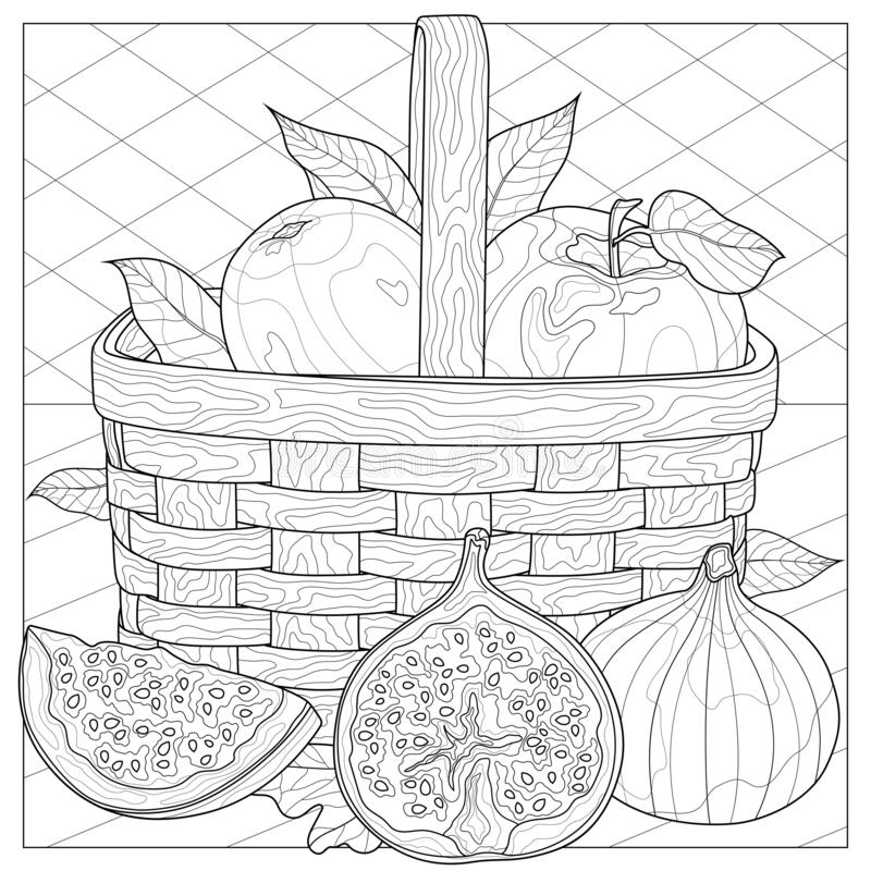 Online coloring book: Figs near the basket coloring page